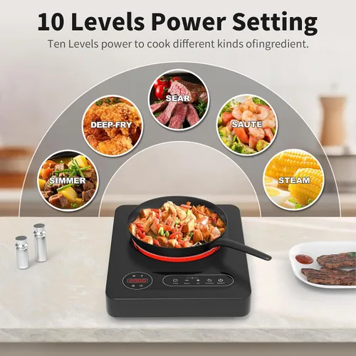 Miniatura 5 de VBGK Cocina eléctrica de un solo quemador, estufa eléctrica de 110 V 1800 W con control táctil LED, 10 niveles de potencia, temporizador de 4 horas