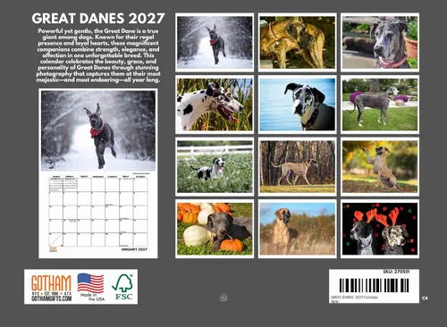 Miniatura 2 de Calendario de pared mensual 2025 Great Dane de 12 meses, fabricado en Estados Unidos