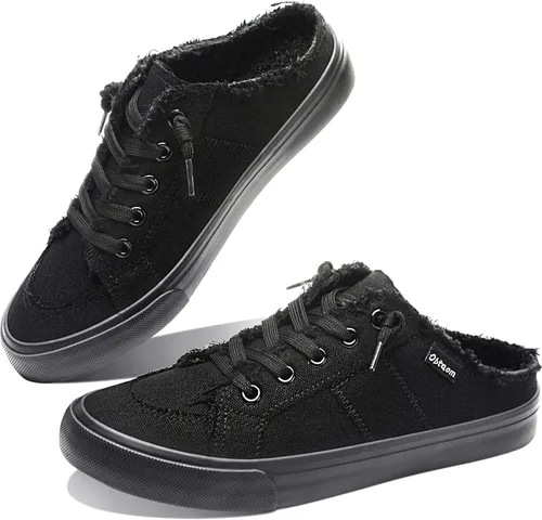 Obtaom Clipper - Zapatos tipo mule para mujer, de lona, con espuma viscoelástica, de moda, sin talón, cómodos, sin cordones, para fiestas