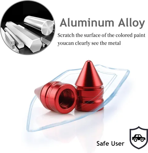 Miniatura 6 de SINGARO Tapones para válvulas de neumáticos de automóvil, 4 piezas de accesorios universales de aleación de aluminio, cubiertas de neumáticos Rojo