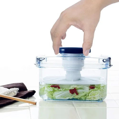 Miniatura 2 de Tsukemono - Contenedor rectangular para hacer pepinillos instantáneos, fabricado en Japón, sin BPA (azul 0.8 L)