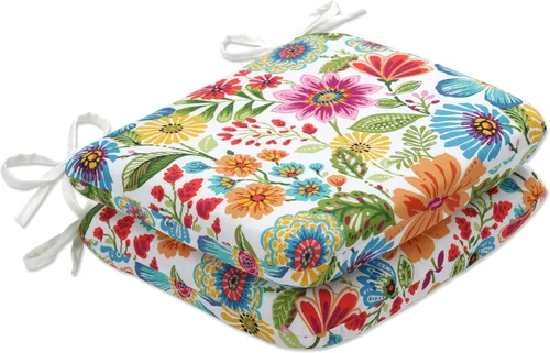 Miniatura 40 de Pillow Perfect Cojín floral brillante para silla de interior/exterior con lazos, 2 unidades, 15.5 x 18.5 pulgadas, azul/naranja Marlow