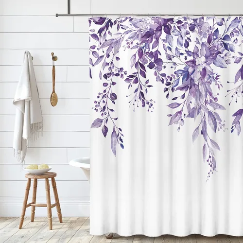 Miniatura 29 de Tititex Spun Sugar - Juego de cortinas de ducha de eucalipto azul claro, hojas de acuarela brillantes en la parte superior, decoración floral
