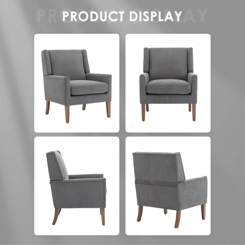 Miniatura 5 de COLAMY Silla moderna de ala para sala de estar, sillón acentuado tapizado en tela, sillón individual con asiento tipo sofá y patas de madera