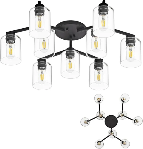 Miniatura 16 de Lámpara de Techo Semiempotrada Negra, Luminarias de Techo de 1 Luz, Luminarias de Estilo Rústico de Montaje en Techo, Luces de Techo con Pantalla