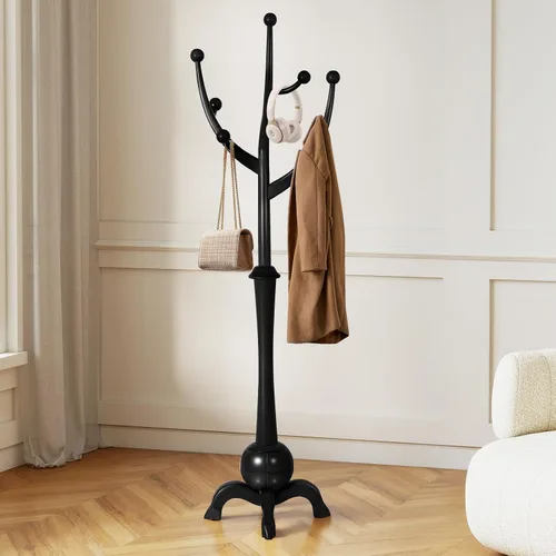 Miniatura 9 de Perchero de Madera Independiente con 8 Ganchos, Soporte para Abrigos de Servicio Pesado con Base Estable, Perchero Vintage de Pie para Entrada