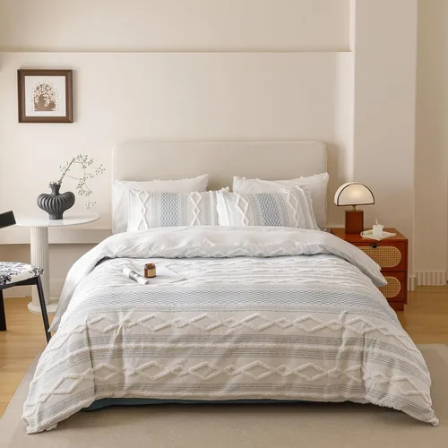 Miniatura 39 de KAREVER Juego de edredón azul y blanco a cuadros, juego de ropa de cama para niñas, juego de edredón a cuadros azul y blanco, manta para niños