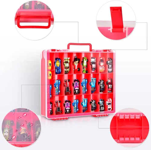 Miniatura 3 de FULLCASE Organizador de juguetes de almacenamiento compatible con Hot Wheels Car, contenedor para coches de fósforos, mini juguetes, muñecas Rojo