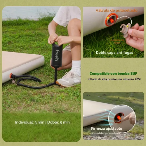 Miniatura 6 de Freein Colchoneta de dormir de 4 pulgadas, colchón inflable con soporte firme de 7 PSI, tienda portátil de inflado rápido y cama de campamento