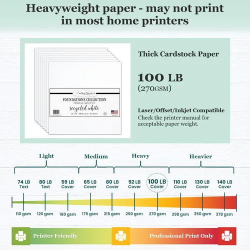 Miniatura 5 de Cardstock Warehouse Foundations 100% blanco reciclado - 12 x 12 pulgadas - 100 libras / 9.52 oz/m² 100% reciclado de alta calidad papel de cartulina