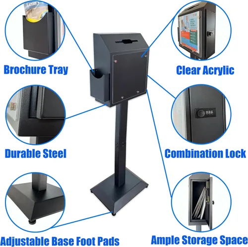 Miniatura 5 de Caja de sugerencias con soporte, caja de ofertas de pie, con cerradura de combinación de metal, caja fuerte para votar, caridad, donación, iglesia