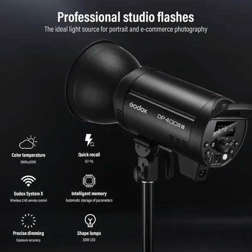 Miniatura 3 de Godox Paquete de 2 unidades DP400III-V DP400IIIV DP400IIIV 800Ws Photo Speedlite Studio Flash Strobe Monolight Bowens Kit de montaje para estudio