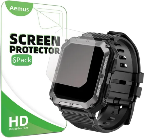 Protector de pantalla de reloj inteligente militar compatible con PUREROYI (paquete de 6) compatible con VIRAN/Rgthuhu C20 Pro 1.83 pulgadas