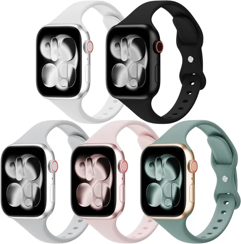 Miniatura 9 de Paquete de 5 bandas de silicona delgadas compatibles con Apple Watch de 38mm 42mm 40mm 44mm 41mm 45mm 46mm 49mm, correa deportiva estrecha y delgada