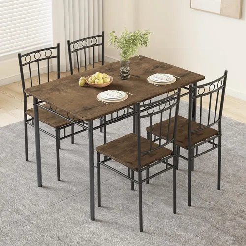 Miniatura 10 de Juego de mesa de comedor para 4, mesa de cocina y sillas de 5 piezas, juego de mesa de comedor rectangular con 4 sillas, juego de mesa de cocina que