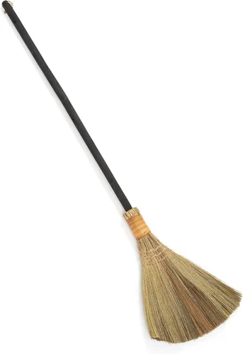 Escoba suave de paja vietnamita - Escoba de barrido con mango de madera negra para limpieza, decoración, boda con 45.28 pulgadas de longitud