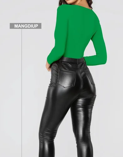 Miniatura 164 de MANGDIUP Body esencial para mujer, cuello redondo, manga larga, ajustado, elástico, de algodón y elastano