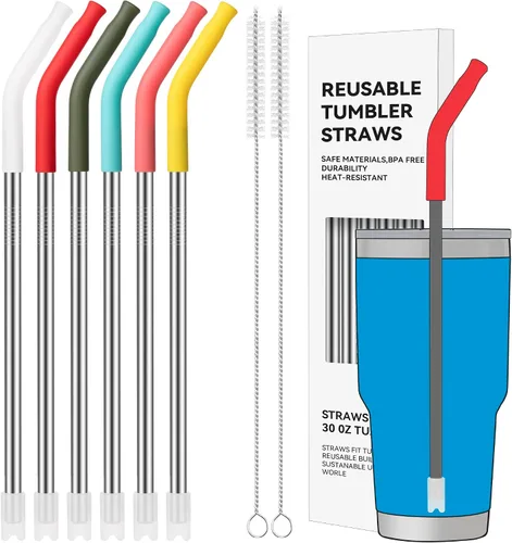 Miniatura 10 de Pajitas de Metal Rectas de 40 oz para Vaso Stanley de 40 oz, 6 Piezas Pajitas de Metal Reutilizables de Acero Inoxidable para Beber con Puntas de 2