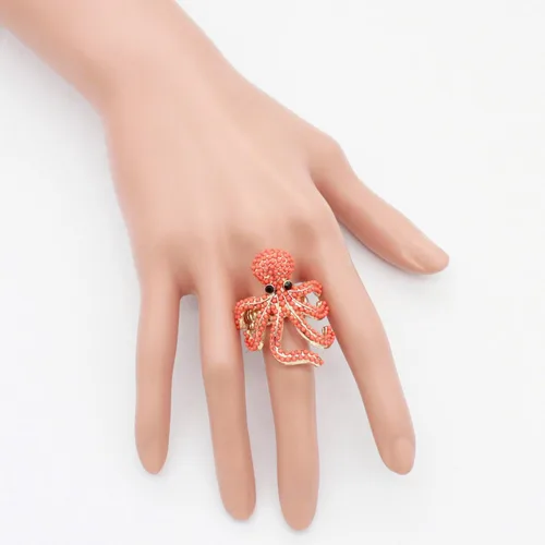 Miniatura 5 de Lavencious Anillo elástico de diamantes de imitación con diseño de pulpo para mujer, talla 7-9