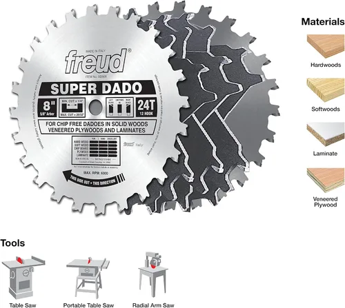 Miniatura 3 de Freud Juegos Super Dado de 8" x 24T (SD508) y Bosch TS1007 Dado Insert