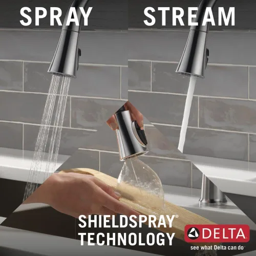 Miniatura 8 de Grifo de cocina Delta Faucet Emmeline de níquel cepillado, grifos de cocina con rociador desplegable, grifo de fregadero de cocina, cabezal