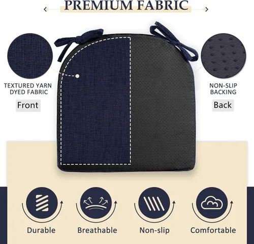 Miniatura 4 de Wellsin Cojines para sillas de comedor, 4 unidades, cojines para sillas de cocina con lazos y base antideslizante, almohadillas para sillas de Azul