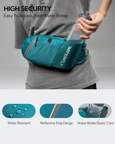 Miniatura 4 de WATERFLY Cangurera con soporte para botella de agua: Riñonera de senderismo con correa para mujeres y hombres, paquete de hidratación para la cadera