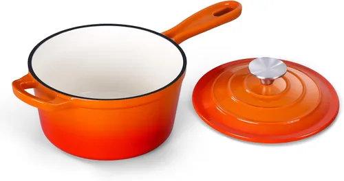 Miniatura 36 de Onader Sartén de hierro fundido esmaltado, cacerola pequeña de 1 cuarto de galón con tapa, olla de hierro fundido, horno holandés esmaltado, Blanco