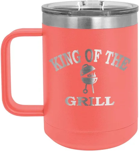 Miniatura 14 de King Of The Grill Black Taza de café de 15 oz con tapa deslizante Taza de café de viaje aislada Idea de regalo para barbacoa y parrilla