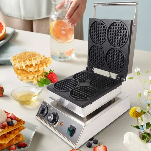 Miniatura 2 de Máquina de hacer gofres comercial de acero inoxidable de 1750 W, máquina de panadería redonda de 110 V, máquina eléctrica para hacer gofres de acero