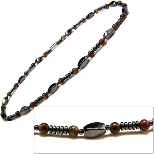 Miniatura 2 de collar con cuentas de ojos de tigre y hematitas magnético para hombre