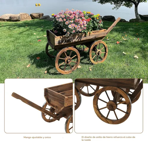 Miniatura 3 de Notume Maceta de Flores Rústica de Madera para Jardín, Jardineras Carreta para Decoración Interior Exterior Patio Trasero Balcón, para Decoración