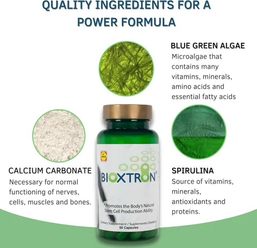 Miniatura 4 de Bioxtron Suplemento Natural de Células Madre en Cápsulas - Algas Azules y Verdes, Espirulina, Apoyo Energético - 60 Cápsulas