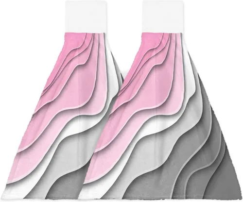 Miniatura 12 de Toallas de cocina con lazo para colgar, toallas de mano abstractas onduladas de color gris degradado, suaves, absorbentes, para baño, bar, hogar