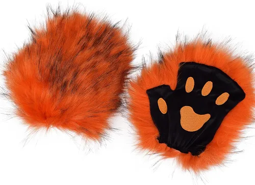 Miniatura 106 de Guantes de garra para disfraz de Halloween, medio dedo, lobo, oso, gato, guantes, guantes de piel sintética para mascarada, cosplay, utilería de mano