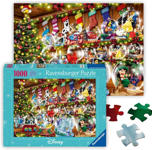 Ravensburger - Disney Christmas - Rompecabezas de 1000 piezas - Deslumbrantes globos de nieve con Cenicienta, blanco nieve, Mickey Mouse y más -
