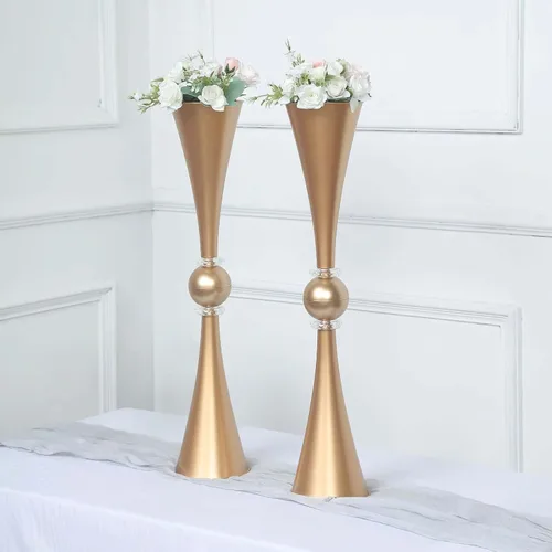 Miniatura 19 de Efavormart - Juego de 2 centros de mesa de trompeta con adornos de cristal transparente de 31 pulgadas, jarrón reversible de plástico para flores
