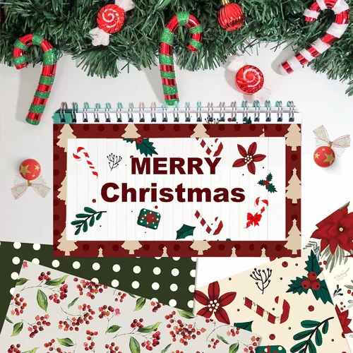 Miniatura 9 de 24 hojas de papel de álbum de recortes con patrón navideño, 12 x 12 pulgadas, doble cara, rojo y verde, texturizado, floral, papel plegable
