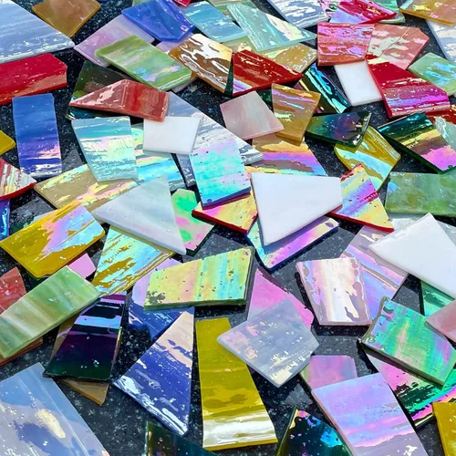 Miniatura 5 de LITMIND Restos de vitrales iridiscentes de 2.2 libras de colores mixtos, azulejos de mosaico irregulares y piezas rotas para arte de vidrieras