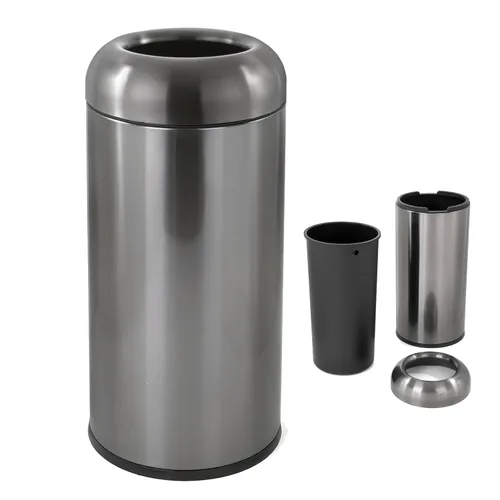 WICHEMI Basurero comercial grande, cubo de basura de cocina de 16 galones con tapa superior abierta, cubo de basura de acero inoxidable cepillado