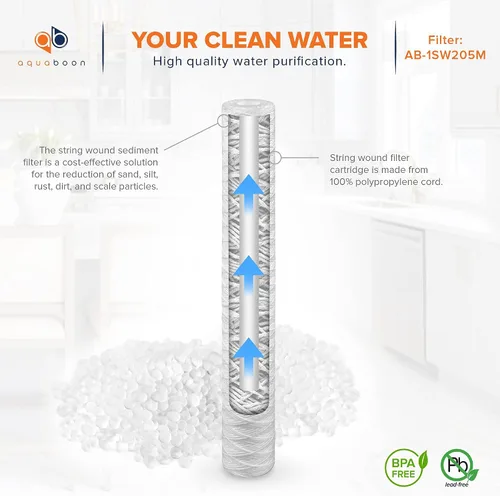 Miniatura 5 de Aquaboon Cartucho de repuesto de filtro de agua para heridas de cadena de 5 micrones, 20 x 2.5 para toda la casa, para filtración de agua de pozo