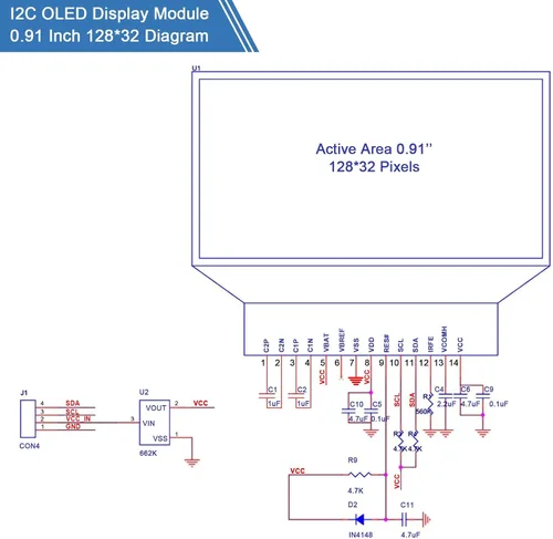 Miniatura 2 de Frienda Módulo de pantalla I2C de 5 piezas de 0.91 pulgadas I2C OLED Módulo de pantalla I2C Controlador de pantalla OLED DC 3.3V a 5V