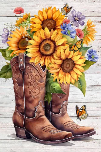 Botas de vaquero de girasol, arte de pared de metal, decoración de campo occidental, decoración de pared de granja, cocina, decoración de letrero de