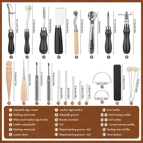 Miniatura 2 de Herramientas para Trabajar Cuero, Kit de Herramientas de Artesanía en Cuero con Lezna para Perforar Agujeros y Coser, Agujas de Costura