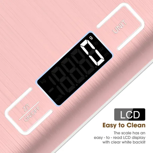 Miniatura 7 de Mik-Nana Báscula de cocina digital rosa de 22.0 lbs/22 libras, peso gramos y onzas para hornear y cocinar, graduación precisa de 1 g/0.1 oz, acero