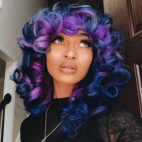 Miniatura 11 de andromeda Pelucas rizadas marrones para mujeres negras, peluca rizada afro suave con flequillo, suelta, bonita, rizada, resistente al calor, aspecto