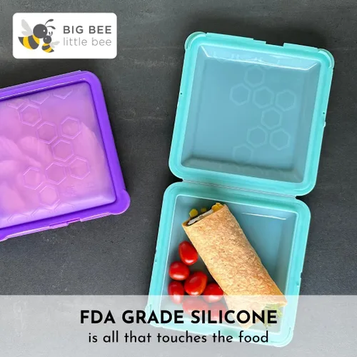 Miniatura 10 de Big Bee, Little Bee - SoftShell Contenedor de silicona reutilizable para almacenamiento de alimentos con tapa de concha conectada, fácil de limpiar