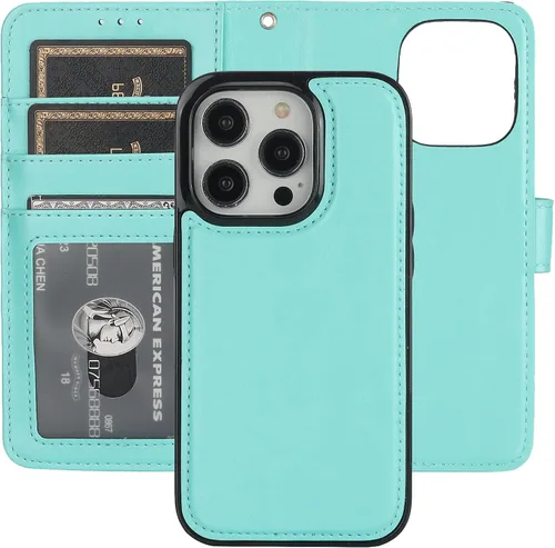 Miniatura 24 de Bocasal Funda tipo cartera desmontable para iPhone 14 Pro con bloqueo RFID, ranuras para tarjetas, soporte magnético de piel sintética de alta Negro