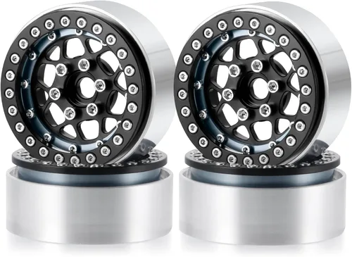 Llantas Beadlock de 1.9 pulgadas, 4 unidades, juego de llantas de metal para 1/10 Axial Scx10 TRX-4 D90 CC01 90034 RC Crawler Car (negro y titanio)