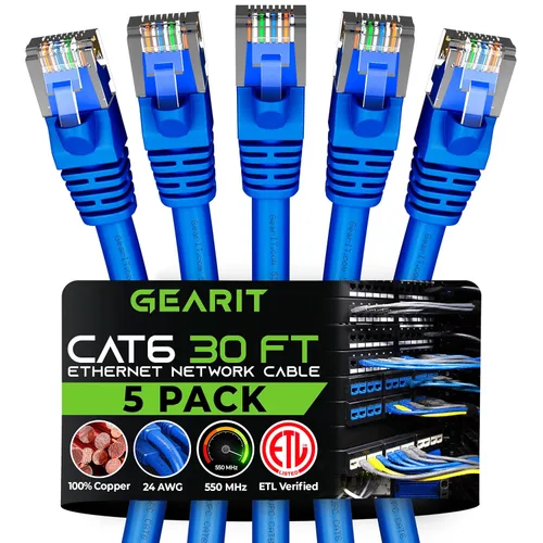 Miniatura 85 de Paquete de Cable Ethernet Cat 6 GEARit - Pack de 10 cables de conexión Ethernet Cat6 de 15 pies Cable de conexión de red RJ45, conectores dorados